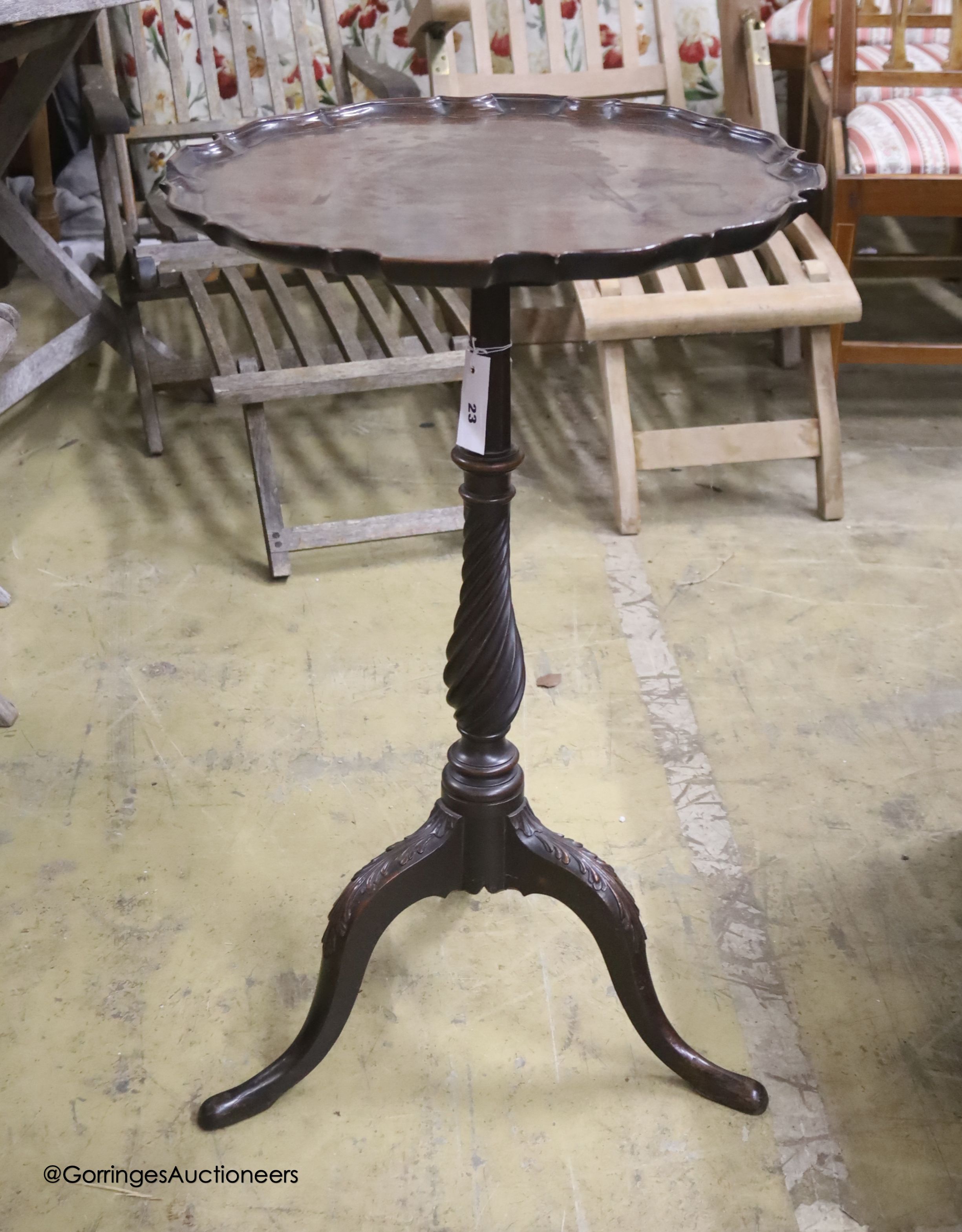 A Victorian and later Chippendale revival mahogany tripod wine table, width 45cm, height 73cm